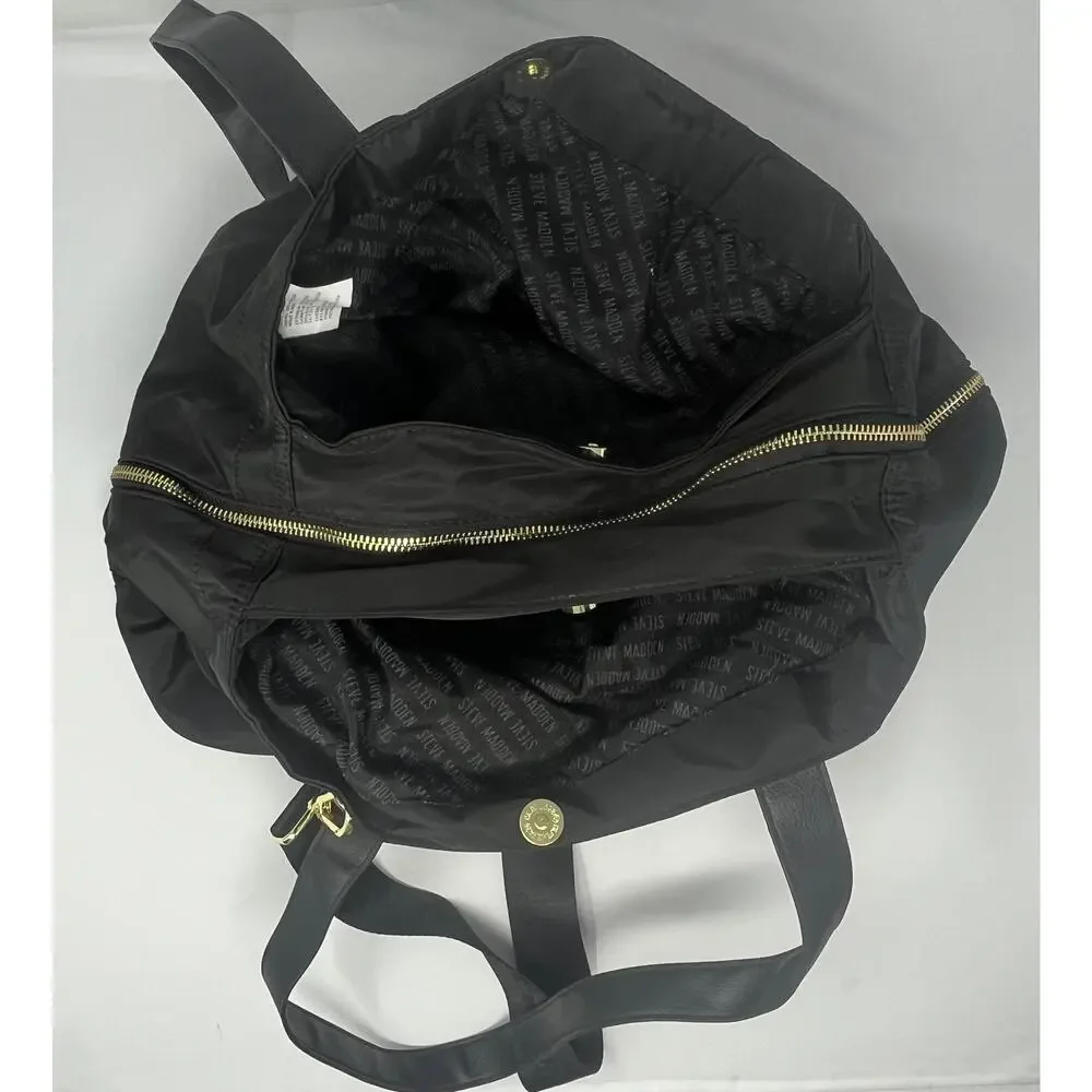 Steve Madden Weekender Bag Black with Gold Hardware, Handles and Shoulder Strap